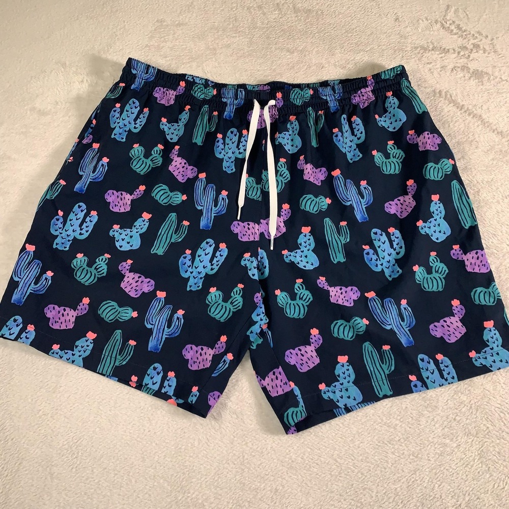 Chubbies Shorts Mens 2XL Navy Cactus Print Swim Trunks Elastic Waist Drawstring